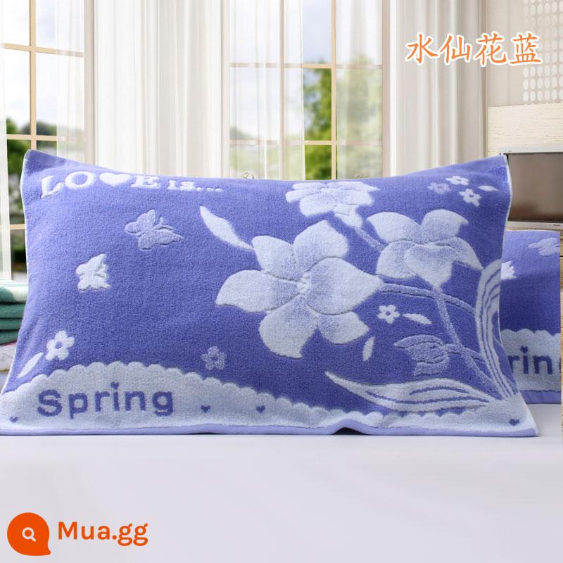 [Đặc Biệt Hàng Ngày] Khuyến Mãi Vỏ Gối Cotton Nguyên Chất Dày Và Cặp Lớn Mềm Mại Hoạt Hình Chính Hãng Không Phai Màu - Giỏ hoa thủy tiên màu xanh đậm hai gói