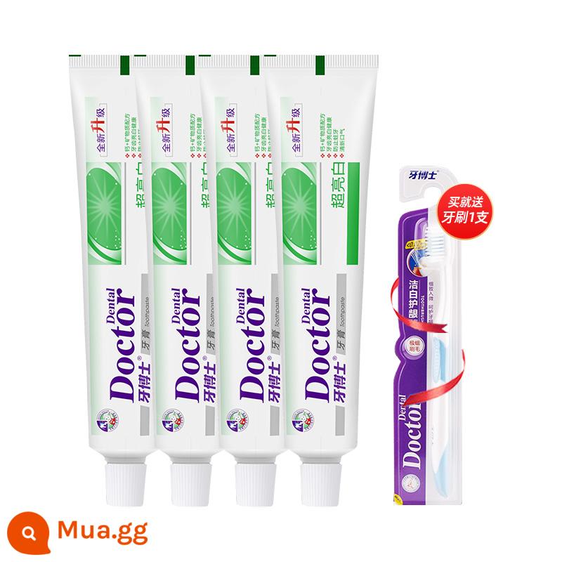 Kem Đánh Răng Dr.Răng Siêu Trắng Sáng 220g Destaining Anti-stain Super Bright White Toothpaste Family Pack Fresh Breath - Kem đánh răng Dr. Răng Super White 220g * 4 miếng (bàn chải đánh răng miễn phí)