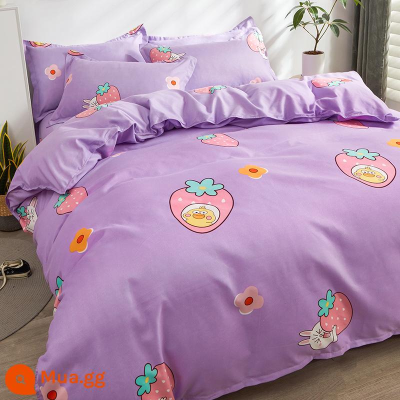 Vỏ chăn bông nguyên chất 1 mảnh 100 cotton dày ký túc xá sinh viên đơn đôi 150x200x230 vỏ chăn trẻ em - thỏ dễ thương màu tím