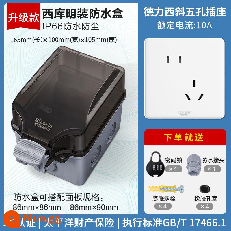 Ổ Cắm Chống Nước Ngoài Trời Chống Mưa 16A Nguồn Điện USB Cắm Bảng Bề Mặt Công Tắc Gắn Tường Ngoài Trời Cắm Hàng Dây Nối Dài hộp Sạc - Hộp chống nước nâng cấp + ổ cắm Delixi 5 lỗ xiên 10A