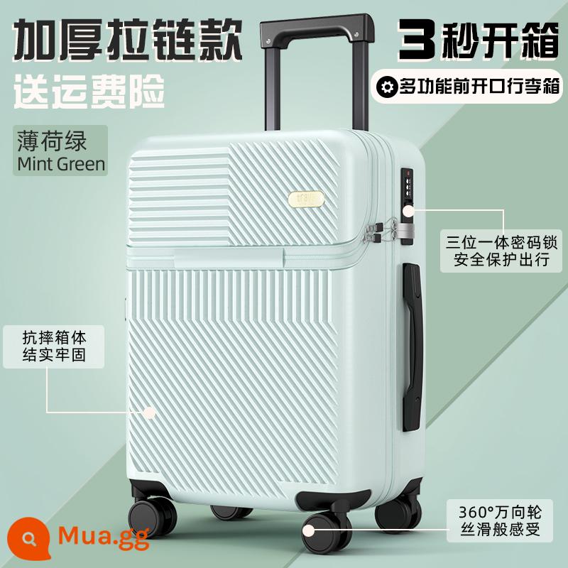 Mở trước vali nữ xe đẩy vali nam nhỏ 20 inch nhẹ mật khẩu vali lên máy bay bao da siêu nhẹ - Bạc hà xanh