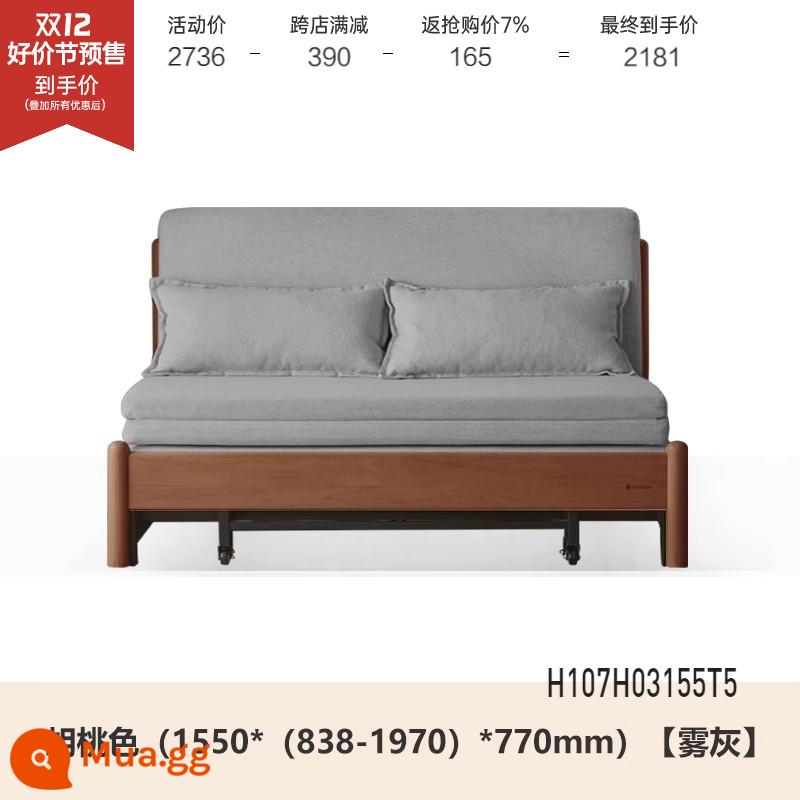 Genji Muyu Gỗ Sofa Giường Hiện Đại Đơn Giản Giường Gấp Bắc Âu Căn Hộ Nhỏ Phòng Khách Kép Sofa Đôi - Màu óc chó sồi 1,55m (xám sương mù) (1550*(838-1970)*770mm)