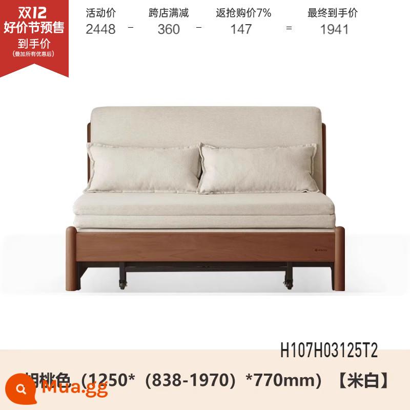 Genji Muyu Gỗ Sofa Giường Hiện Đại Đơn Giản Giường Gấp Bắc Âu Căn Hộ Nhỏ Phòng Khách Kép Sofa Đôi - Màu óc chó sồi 1,25m (trắng nhạt) (1250*(838-1970)*770mm)