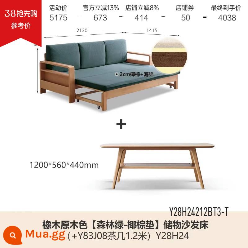 Genji Muyu tất cả các giường sofa gỗ nguyên khối gấp đôi sử dụng đơn giản, hiện đại đa chức năng có thể thu vào giường sofa lưu trữ phòng khách - Gỗ sồi màu 2,12m (thảm dừa/rừng xanh) + Bàn cà phê 1,2m (Y83J08) Y28H24