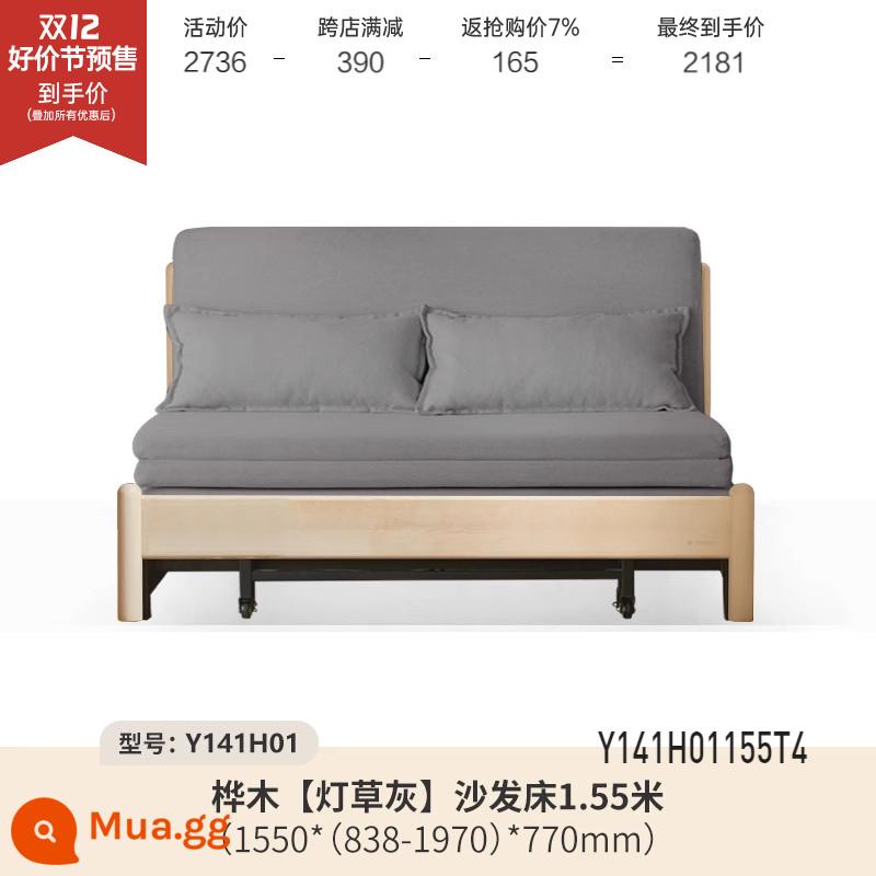 Genji Muyu Gỗ Sofa Giường Hiện Đại Đơn Giản Giường Gấp Bắc Âu Căn Hộ Nhỏ Phòng Khách Kép Sofa Đôi - Bạch dương dài 1,55m rửa trắng (cỏ ẩm xám) (1550*(838-1970)*770mm) Y141H01