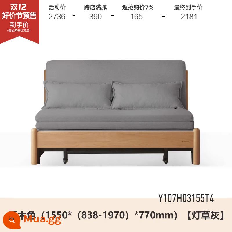 Genji Muyu Gỗ Sofa Giường Hiện Đại Đơn Giản Giường Gấp Bắc Âu Căn Hộ Nhỏ Phòng Khách Kép Sofa Đôi - Màu gỗ sồi 1,55m (xám cỏ nhạt) (1550*(838-1970)*770mm)