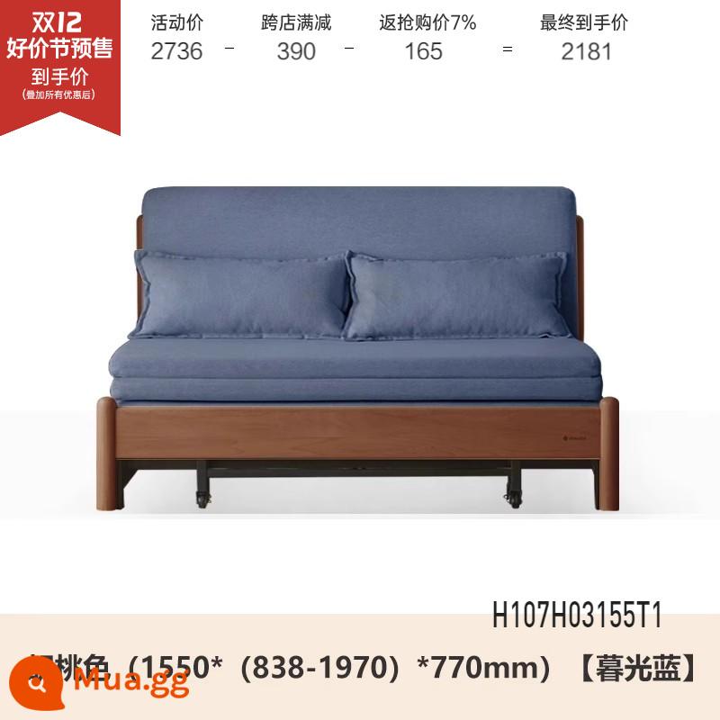 Genji Muyu Gỗ Sofa Giường Hiện Đại Đơn Giản Giường Gấp Bắc Âu Căn Hộ Nhỏ Phòng Khách Kép Sofa Đôi - Màu óc chó sồi 1,55m (xanh chạng vạng) (1550*(838-1970)*770mm)