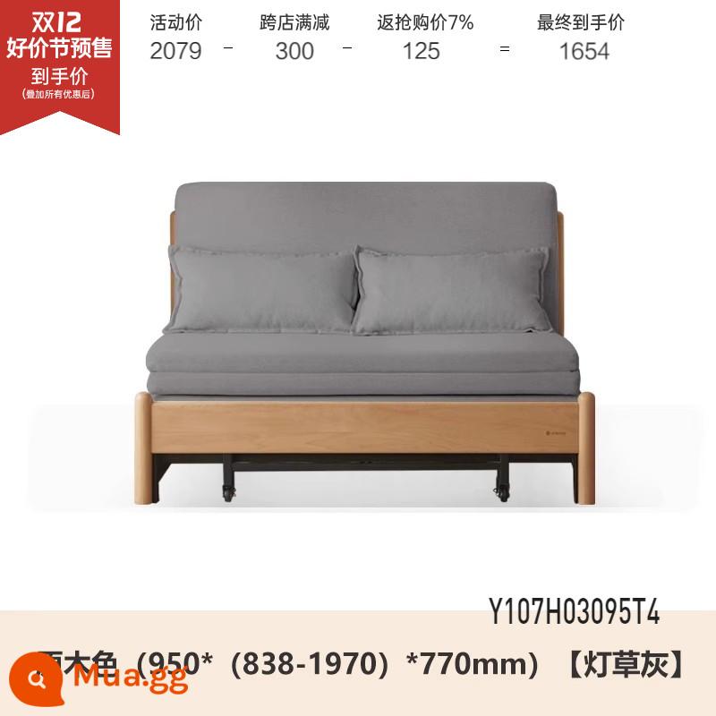 Genji Muyu Gỗ Sofa Giường Hiện Đại Đơn Giản Giường Gấp Bắc Âu Căn Hộ Nhỏ Phòng Khách Kép Sofa Đôi - Màu gỗ sồi 0,95m (xám cỏ nhạt) (950*(838-1970)*770mm)