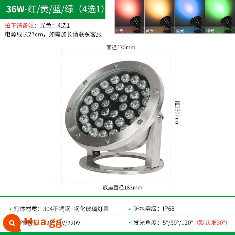 led ánh sáng dưới nước ánh sáng dưới nước hồ bơi ánh sáng ao cá ánh sáng cảnh nước ánh sáng không thấm nước spotlight 24v thép không gỉ đầy màu sắc ánh sáng cảnh quan - 36W [đỏ, vàng, xanh dương và xanh lục] 4 chọn 1