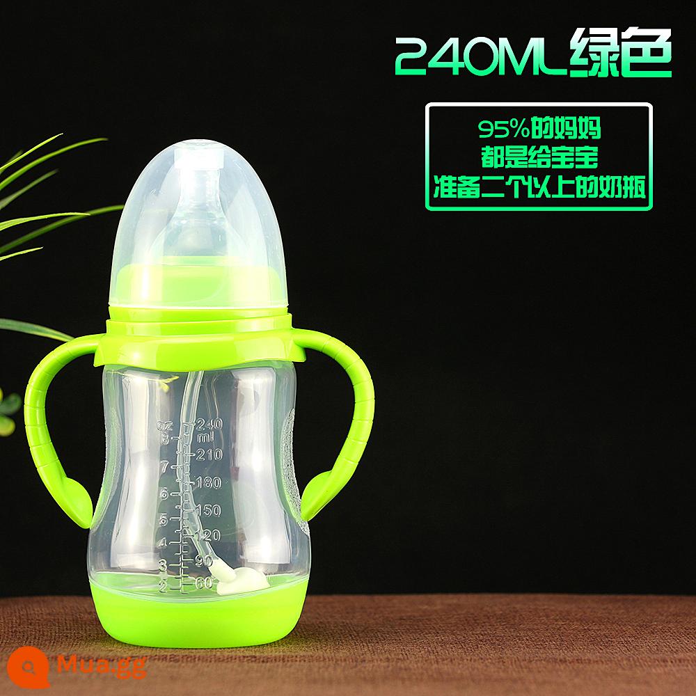 Bình sữa cho bé sơ sinh học cốc tập uống đường kính rộng có ống hút silicone tay cầm uống nước chống rơi kích thước nhựa - 240ml XH xanh