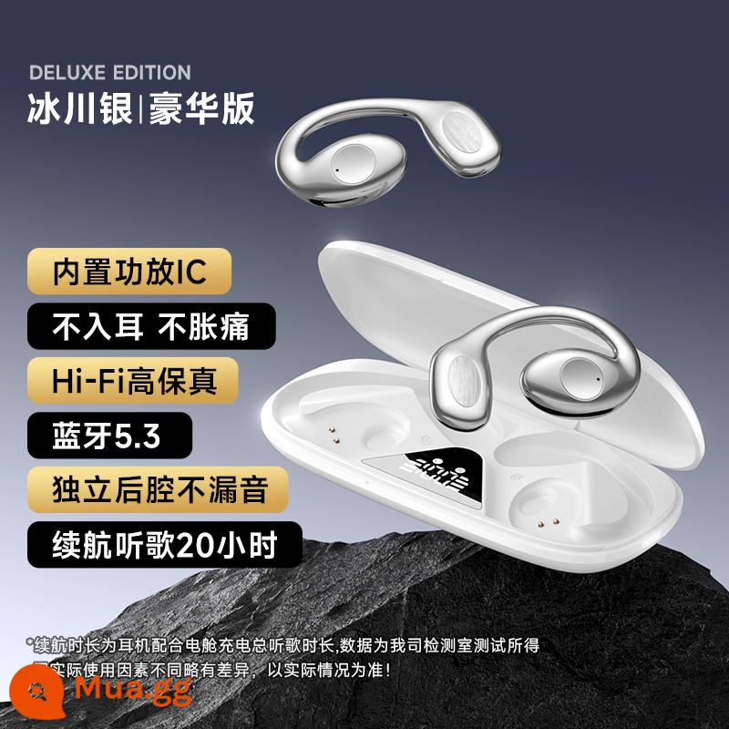 Tai nghe bluetooth non-in-ear móc tai true wireless thể thao thời lượng pin siêu dài chạy điên cuồng không thể bỏ qua nam nữ - Glacier Silver Deluxe Edition [thân mạ kim loại + chip khuếch đại tích hợp + nghe nhạc liên tục trong 20 giờ + không đau và không đau tai + kết nối tức thì bên ngoài cabin]