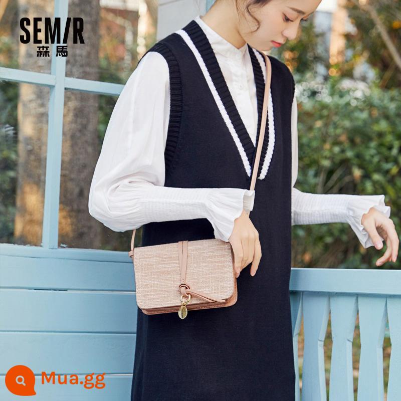 Túi Semir Messenger dành cho nữ trong mùa thu và mùa đông New Niche Túi đeo vai đơn tiên tiến Đa năng Túi Satchel đơn giản Túi xách nữ có họa tiết - bột mơ