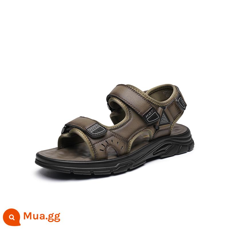 Chuồn Chuồn Đỏ Nam Mùa Hè 2023 Mới Giày Sandal Nam Khóa Dán Đế Dày Giày Đi Biển Xăng Đan - Khaki