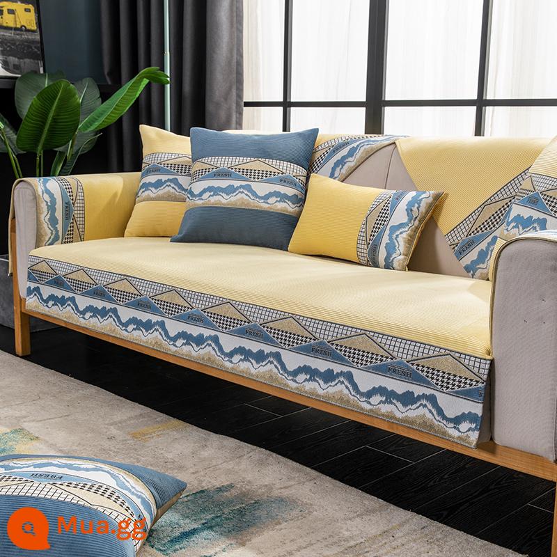 Sofa Houndstooth Đệm Bốn Mùa Đa Năng Đệm Đơn Giản Hiện Đại Chống Trơn Trượt Đệm Ghế Sofa Mùa Đông Bao Vải Khăn - Vân Phong-vàng