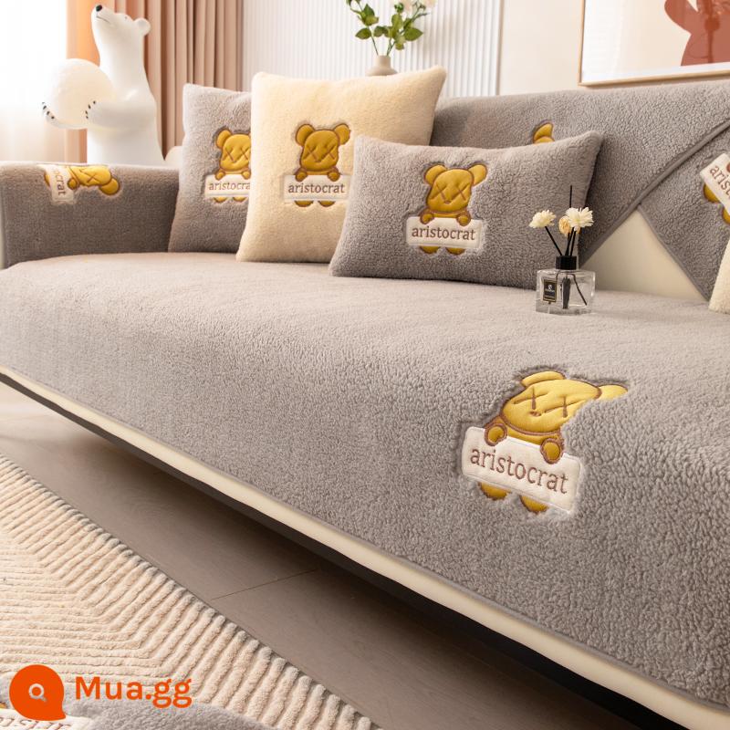 Mùa Đông Sang Trọng Ghế Sofa Đệm Bốn Mùa Đa Năng 2022 Mới Đệm Chống Trơn Trượt Chăn Bao Gồm Tất Đa Năng Bao Khăn Vải - Xiong Xin-màu xám