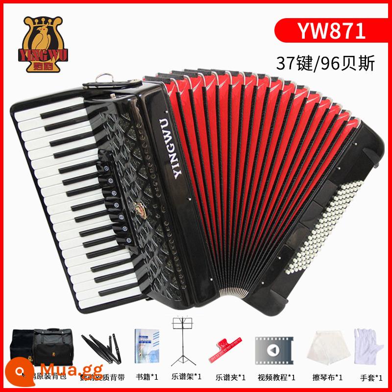 Vẹt đàn accordion nhạc cụ người lớn mới bắt đầu chuyên nghiệp 60/96/120 trẻ em 48 bass chơi đàn accordion - [96 bass 37 phím] YW871 đen + gói quà