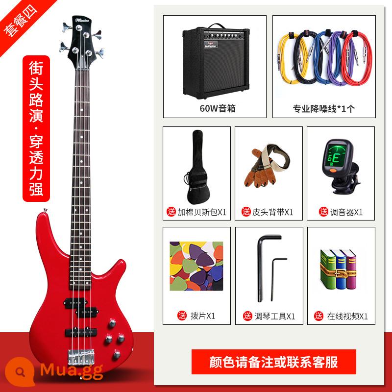 Monbest Four -Danting Electric Bass Guitar Electric Bass Intern - Gói nâng cao 4 [Street Roadshow, Strong Penetration] Bass + Loa Bass 60W