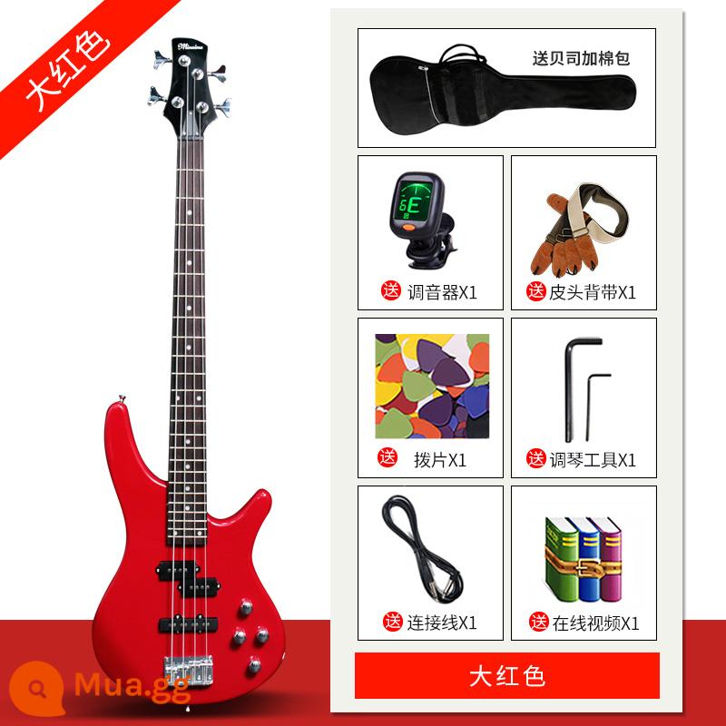 Monbest Four -Danting Electric Bass Guitar Electric Bass Intern - Mẫu cao cấp màu đỏ quyến rũ [quà tặng khi đặt hàng]