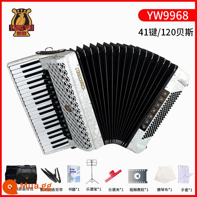 Vẹt đàn accordion nhạc cụ người lớn mới bắt đầu chuyên nghiệp 60/96/120 trẻ em 48 bass chơi đàn accordion - [120 bass 41 phím] YW9968 màu trắng + gói quà