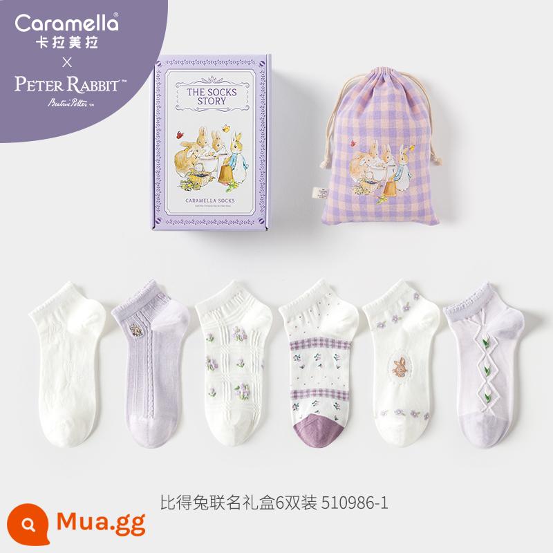 Caramella & Peter Rabbit doanh vớ nữ mùa xuân và mùa thu tất ống hộp quà tặng phiên bản Hàn Quốc của vớ dễ thương mùa thu và mùa đông - Bộ tất vô hình lưới đồng thương hiệu Peter Rabbit màu tím