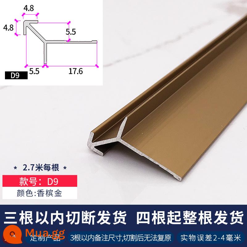 5mm6 tấm ốp tường dây chuyền đóng vật liệu ép đùn nhôm dải bao quanh dải trang trí dải cạnh áp lực tấm ốp chân tường bằng hợp kim nhôm hình chữ I màu đen - Vàng sâm panh mờ D9 được bán 2,7 mét mỗi chiếc