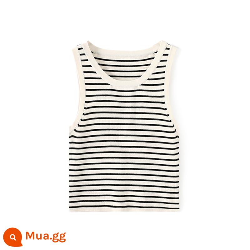 Thung lũng bí ngô [Basics Hundred Vest] Lụa dâu tằm nặng | Áo không tay sọc/co giãn Z2243B - Sọc đen nền trắng - phiên bản ngắn