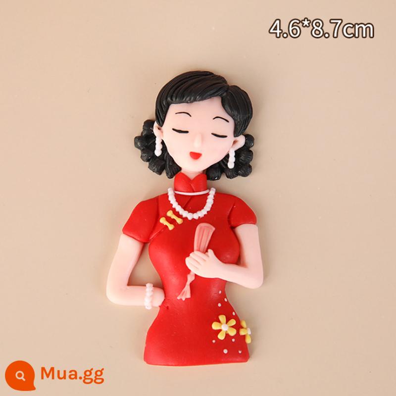 38 Happy Goddess's Day Chèn Thẻ Trang Trí Bánh Nữ Hoàng Lái Xe Quay Lại Xem Cô Gái Cắm Sinh Nhật Của Mẹ Nướng Thẻ - Sườn xám đỏ-Đất sét mềm của mẹ 2 miếng