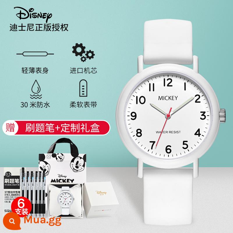 Đồng hồ Disney nam học sinh trung học cơ sở nam và nữ thanh thiếu niên đồng hồ đặc biệt chống thấm nước cho kỳ thi tuyển sinh sau đại học - Màu trắng đơn giản [Bình tĩnh suy nghĩ và may mắn luôn bên bạn]