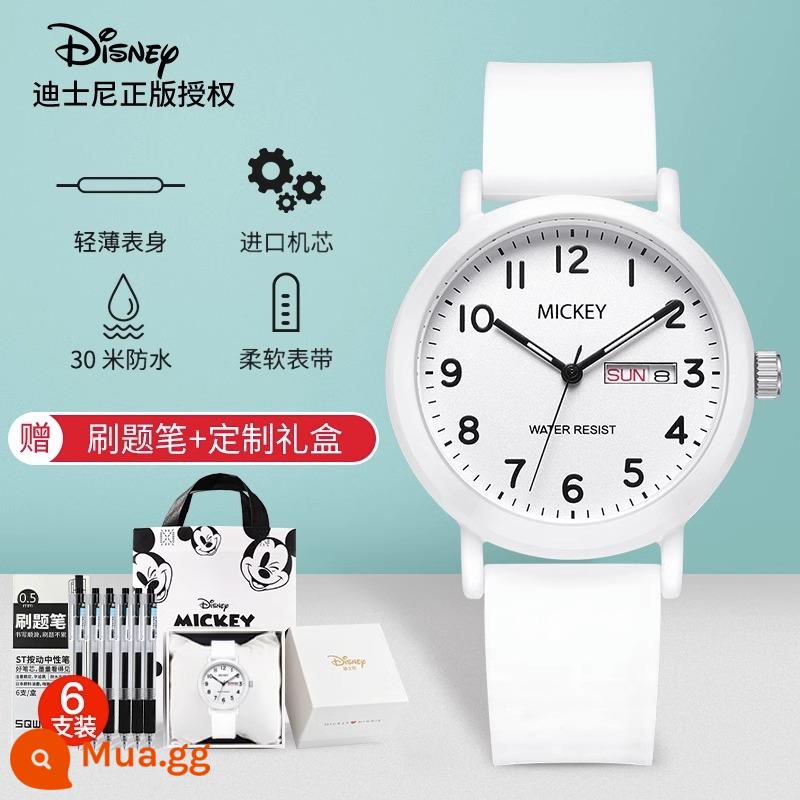 Đồng hồ Disney nam học sinh trung học cơ sở nam và nữ thanh thiếu niên đồng hồ đặc biệt chống thấm nước cho kỳ thi tuyển sinh sau đại học - Mẫu nâng cấp màu trắng đơn giản [có lịch tuần]