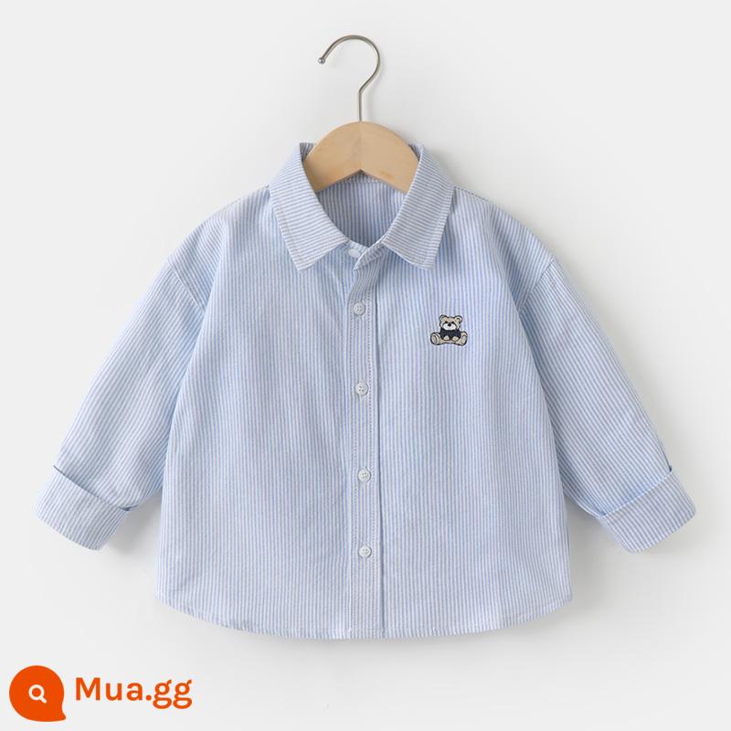 Áo sơ mi dài tay cotton cotton nguyên chất bé trai, quần áo mùa thu, quần áo trẻ em, áo sơ mi trắng trẻ em, mẫu xuân thu trẻ em, bé sơ sinh 1 tuổi và 3 tuổi - U14574 nền trắng sọc xanh