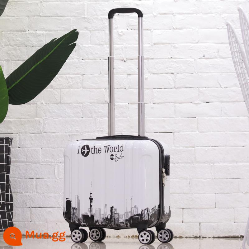 Phiên bản Hàn Quốc dễ thương của vali nhỏ 18 inch dành cho nữ đa năng có bánh xe đẩy trường hợp du lịch nhẹ mật khẩu lên máy bay trường hợp nam - Mô hình gương sơn thành phố du lịch