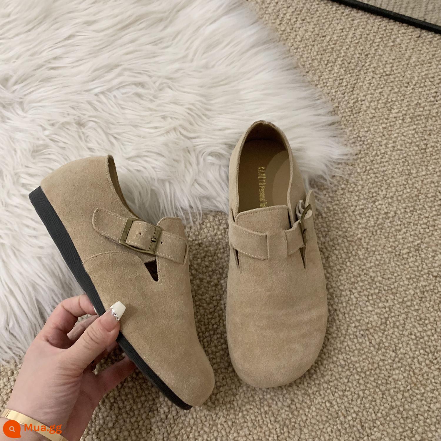 Giày Lông Plus Nhung Giày Đơn Nữ Thu Đông 2022 Doudou Giày Slip-On Cho Nữ Da Thật Ấm Áp Birken Giày Cotton - Sha Xing màu Danli