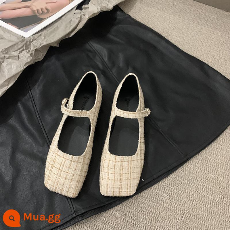 Phong cách nhỏ bằng vải tweed phẳng Mary Jane giày đơn giày cổ tích mới 2023 phong cách nóng bỏng mùa xuân đêm khuya giày Doudou - quả mơ