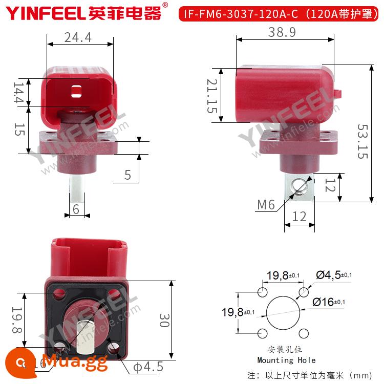 Đầu nối ô tô hiện tại 120A đầu nối bằng đồng nguyên chất pin thông qua loại đầu nối kiểu vít đầu cuối - IF-FM6-3037-120A-C (màu đỏ)