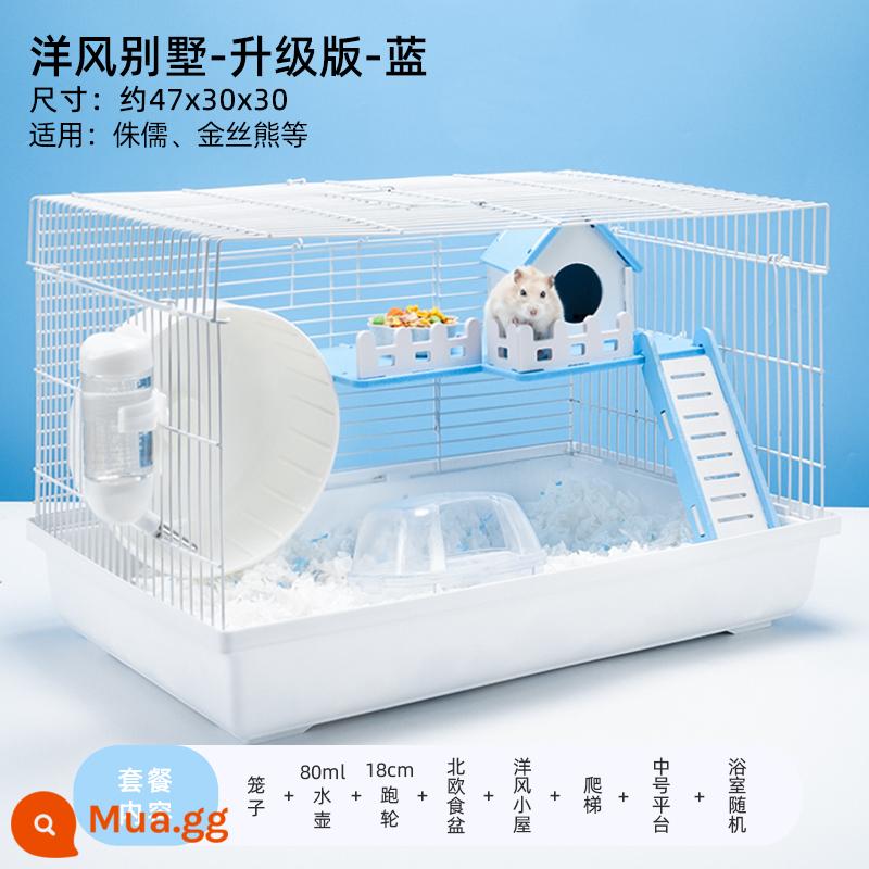 Hamster 47 lồng gấu vàng siêu rẻ lớn 60 lồng cơ bản cung cấp đầy đủ bộ nhỏ biệt thự cao cấp - Biệt thự phong cách phương Tây phiên bản nâng cấp màu xanh (gửi gói quà dùng thử)