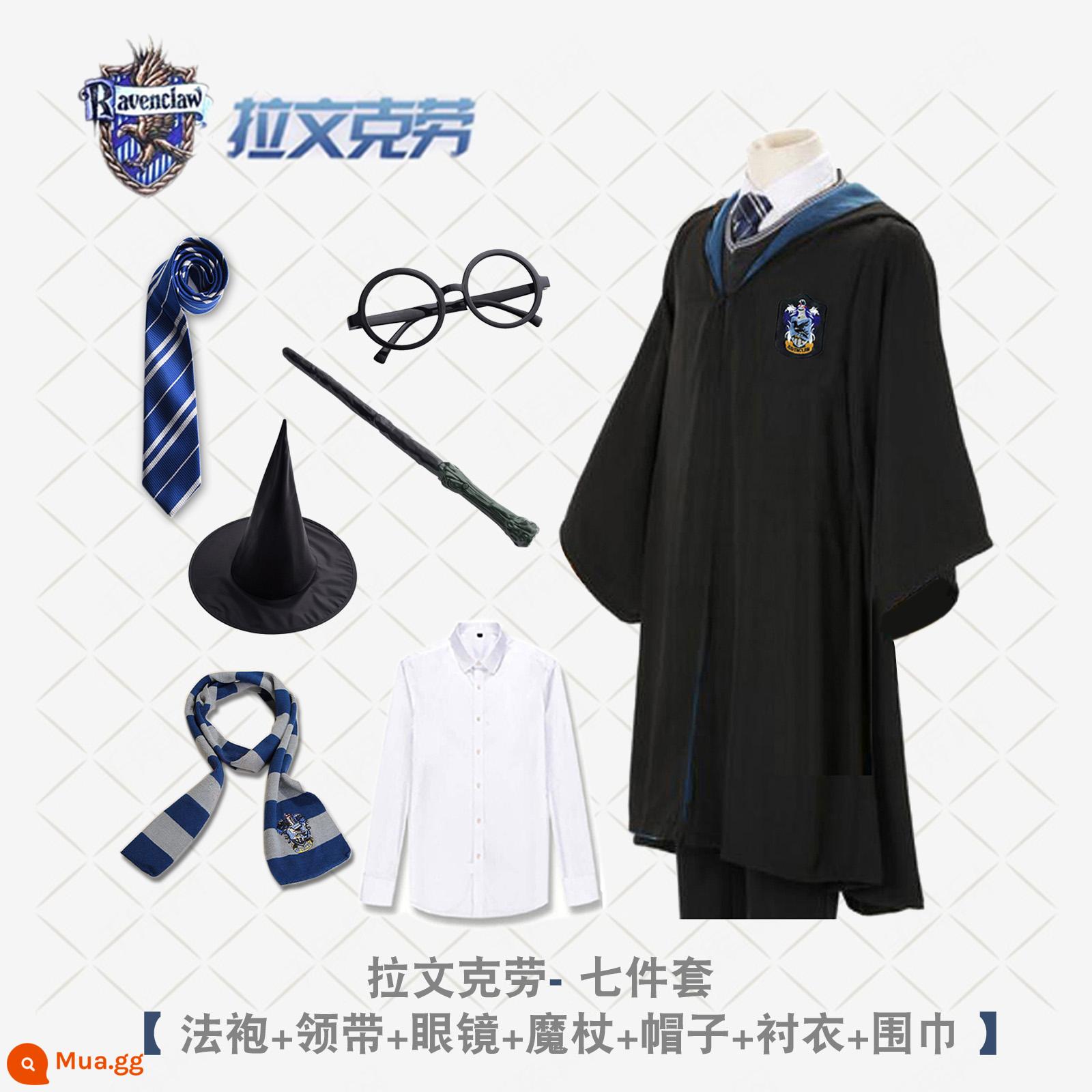 Bướm Harry's Potter Cosplay Quần áo Grandma Fensin Dostlin Magic Robe School Đồng phục học viện - Áo choàng Ravenclaw + cà vạt + khăn quàng cổ + kính + đũa phép + áo sơ mi + mũ