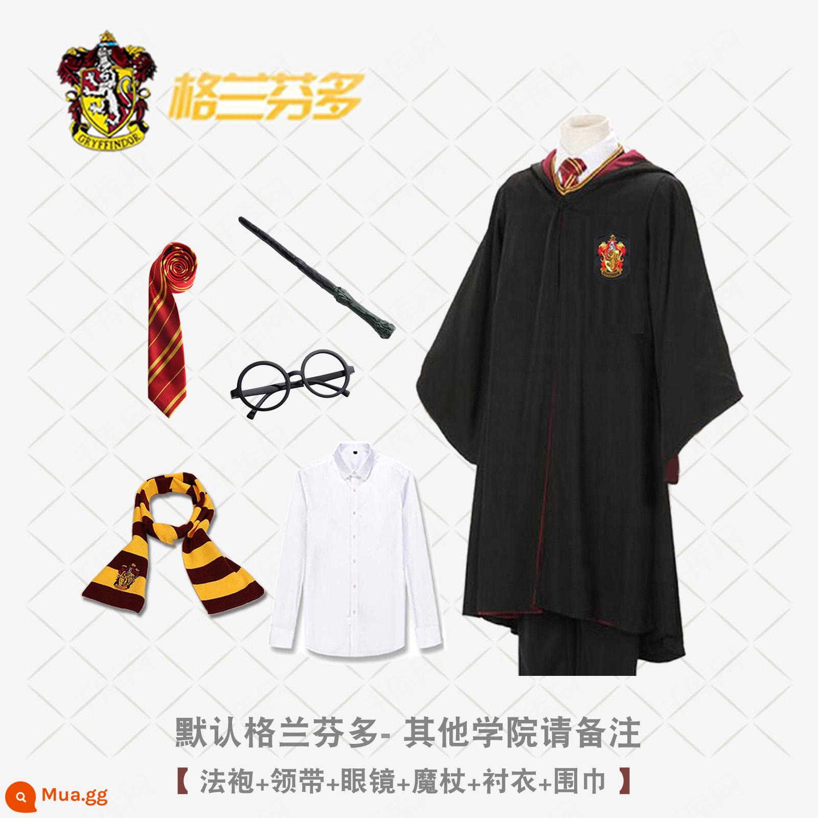 Bướm Harry's Potter Cosplay Quần áo Grandma Fensin Dostlin Magic Robe School Đồng phục học viện - Áo choàng Gryffindor + cà vạt + khăn quàng cổ + kính + đũa phép + áo sơ mi