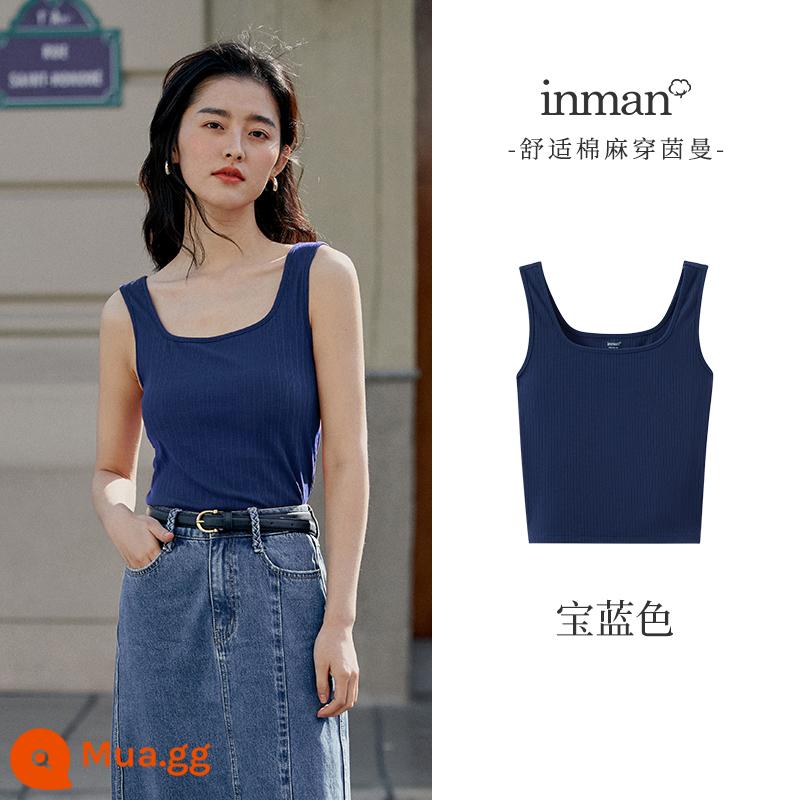 Yinman cổ vuông bên trong dây áo vest không tay nữ mùa hè 2023 mới slim đáy slim fit áo khoác ngoài hàng đầu - xanh đậm