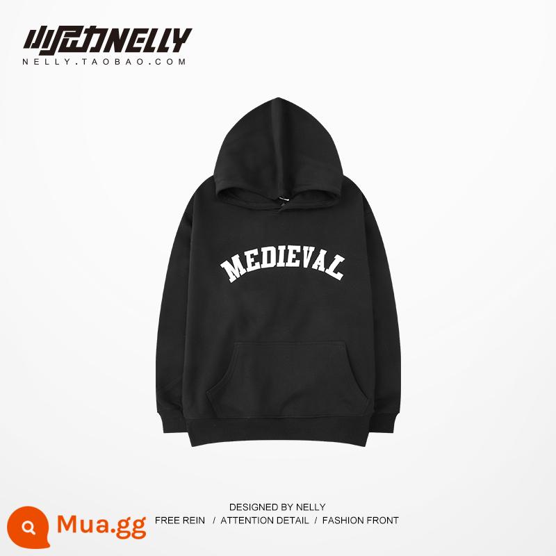 Ins Mùa Thu Đông Nam Áo Thun Dày Có Mũ Plus Nhung Dày Mùa Thu Xu Hướng Nhật Bản Chui Đầu Rời Áo Khoác Hoodie bf - đen