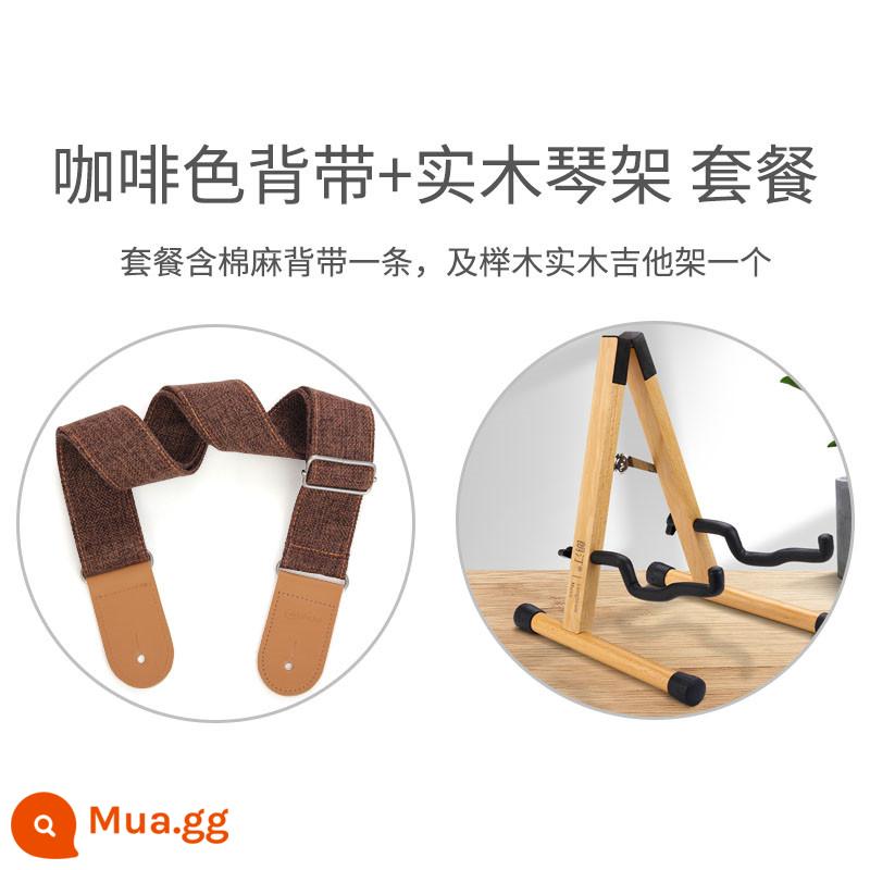 Bông mộc mạc và sợi gai dầu dân gian đàn guitar acoustic túi bé Đàn guitar điện bass mở rộng dây đeo vai Đeo chéo đàn piano dây có đuôi móng tay quà tặng - Phong cách cotton và vải lanh màu nâu + giá đỡ đàn guitar bằng gỗ nguyên khối GST03