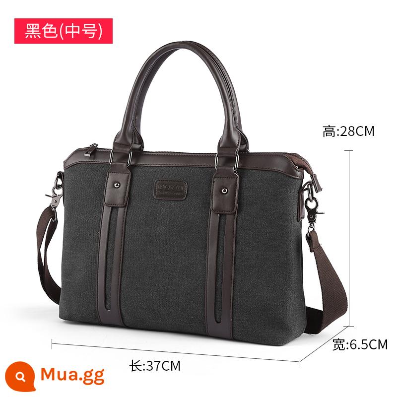 Retro Biết tay nam Canvas Papperbody Body Bag Business Business Túi xách túi nam Túi máy tính đơn giản - Màu đen (ảnh chính cỡ trung bình)