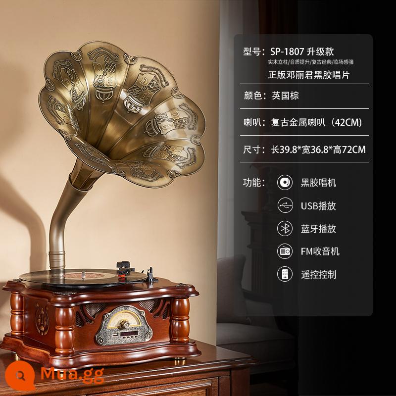 Máy Hát Retro Phòng Khách Ánh Sáng Châu Âu Sang Trọng Cổ Đồ Trang Trí Điện Mỹ Máy Ghi Âm Bluetooth Âm Thanh Máy Ghi Âm Vinyl - Màu nâu Anh + đĩa vinyl Teresa Teng chính hãng + loa siêu trầm tích hợp