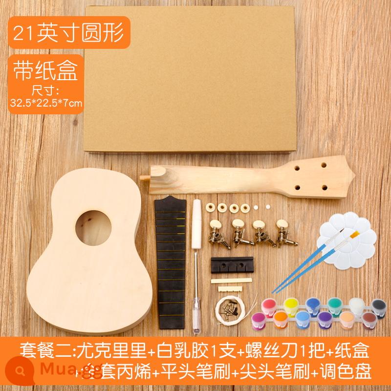 Lắp ráp đàn Ukulele DIY đàn guitar nhỏ handmade tự chế chất liệu gói vẽ tay bằng gỗ graffiti - Hộp tròn 21 inch + sơn