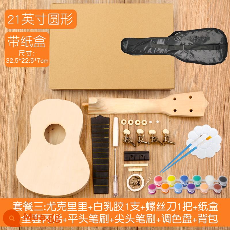 Lắp ráp đàn Ukulele DIY đàn guitar nhỏ handmade tự chế chất liệu gói vẽ tay bằng gỗ graffiti - Đóng hộp tròn 21 inch + sơn + ba lô