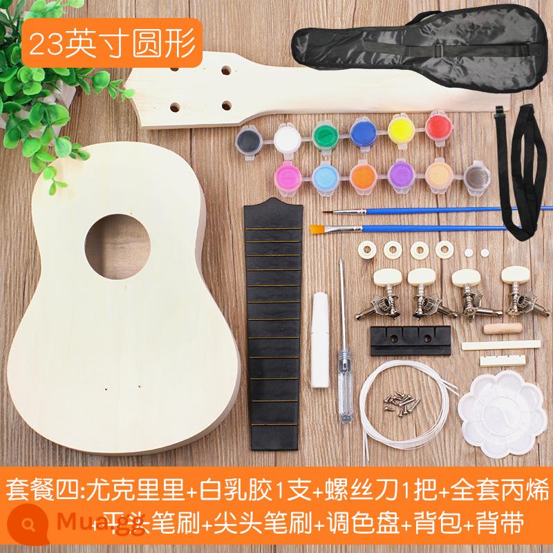 Lắp ráp đàn Ukulele DIY đàn guitar nhỏ handmade tự chế chất liệu gói vẽ tay bằng gỗ graffiti - Tròn 23 inch + sơn + ba lô đựng đồ cho bé