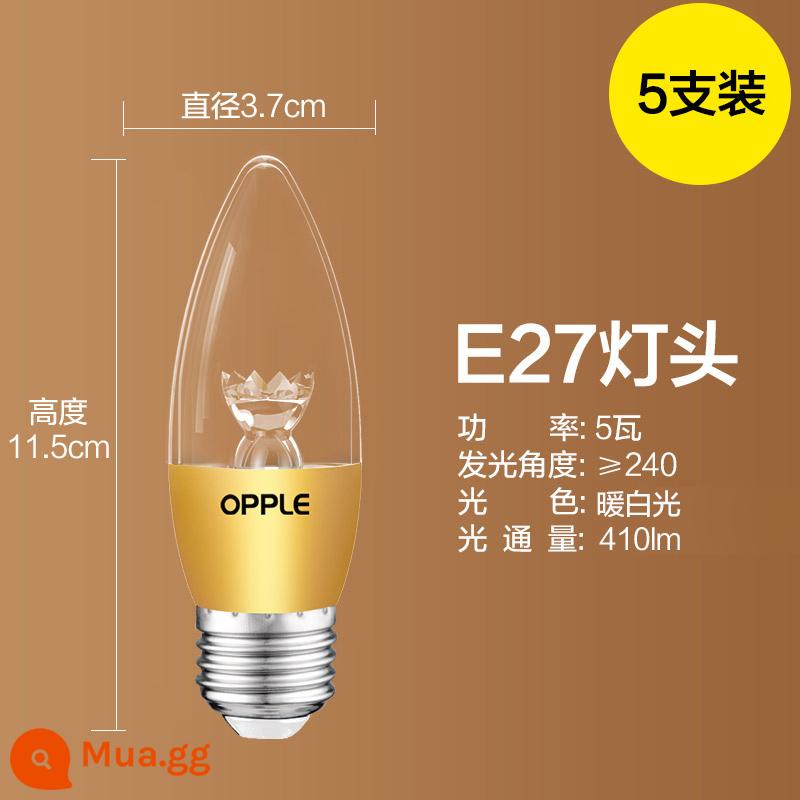 Op LED bóng đèn e27e14 vặn bóng nến đầu bóng đèn chùm bóng đèn tiết kiệm năng lượng bóng đèn bấc đơn nguồn sáng - [5W] 5 miếng [Miệng vít lớn E27] bong bóng đầu tip - ánh sáng trắng ấm