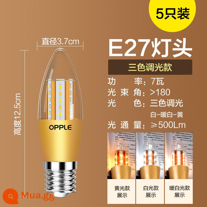 Op LED bóng đèn e27e14 vặn bóng nến đầu bóng đèn chùm bóng đèn tiết kiệm năng lượng bóng đèn bấc đơn nguồn sáng - [Gói 5] Đèn ba màu 7W E27