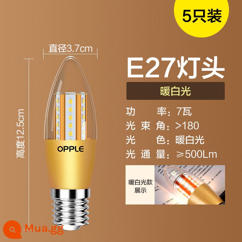 Op LED bóng đèn e27e14 vặn bóng nến đầu bóng đèn chùm bóng đèn tiết kiệm năng lượng bóng đèn bấc đơn nguồn sáng - [Gói 5] Đèn trắng ấm 7W E27