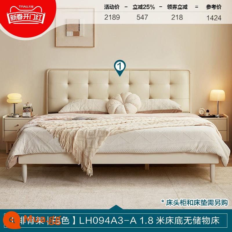 Lin's Home Phong cách kem hiện đại Giường gỗ nguyên khối mềm mại 1,5 mét Phòng ngủ đôi đơn lớn Lin's Wood Industry - [Da sinh thái | Khung] Giường gỗ nguyên khối mềm mại dài 1,8 mét (không bao gồm nệm)