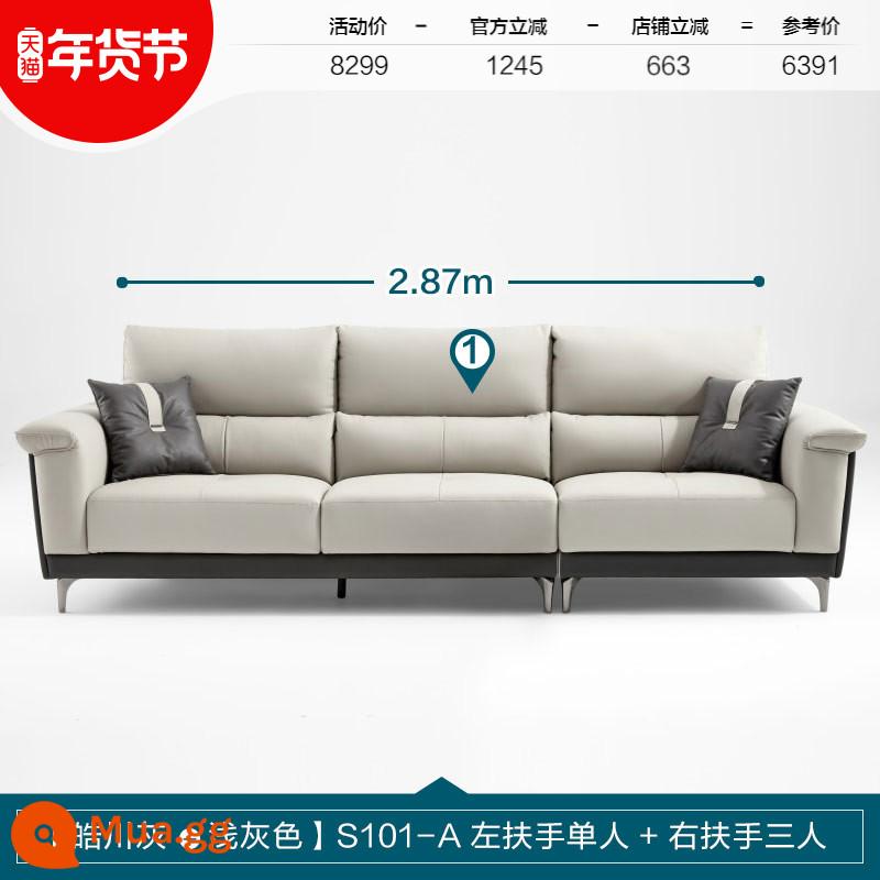 Lin's Home Ánh Sáng Hiện Đại Sofa Da Sang Trọng Lớp Đầu Tiên Da Bò Chức Năng Phòng Khách Sofa Da Lin's Wood Industry S101 - [Lớp da bò thứ nhất | Xám Haochuan + Xám nhạt] S101-A Tay trái đơn + Tay phải ba người